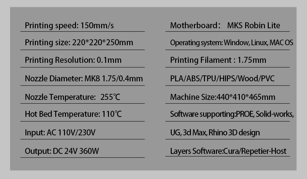 Reayou® Batman-3D Printer Kit 220*220*250mm Printing Size Support Filament Detection/Resume Print w/MKS-Robin Lite Mainboard