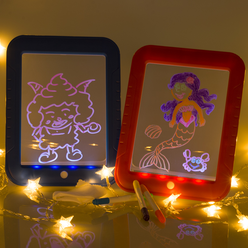 3D Drawing Board LED Writing Tablet Board For Plastic Creative Art With Pen Brush Children Clipboard Gift Set - Red