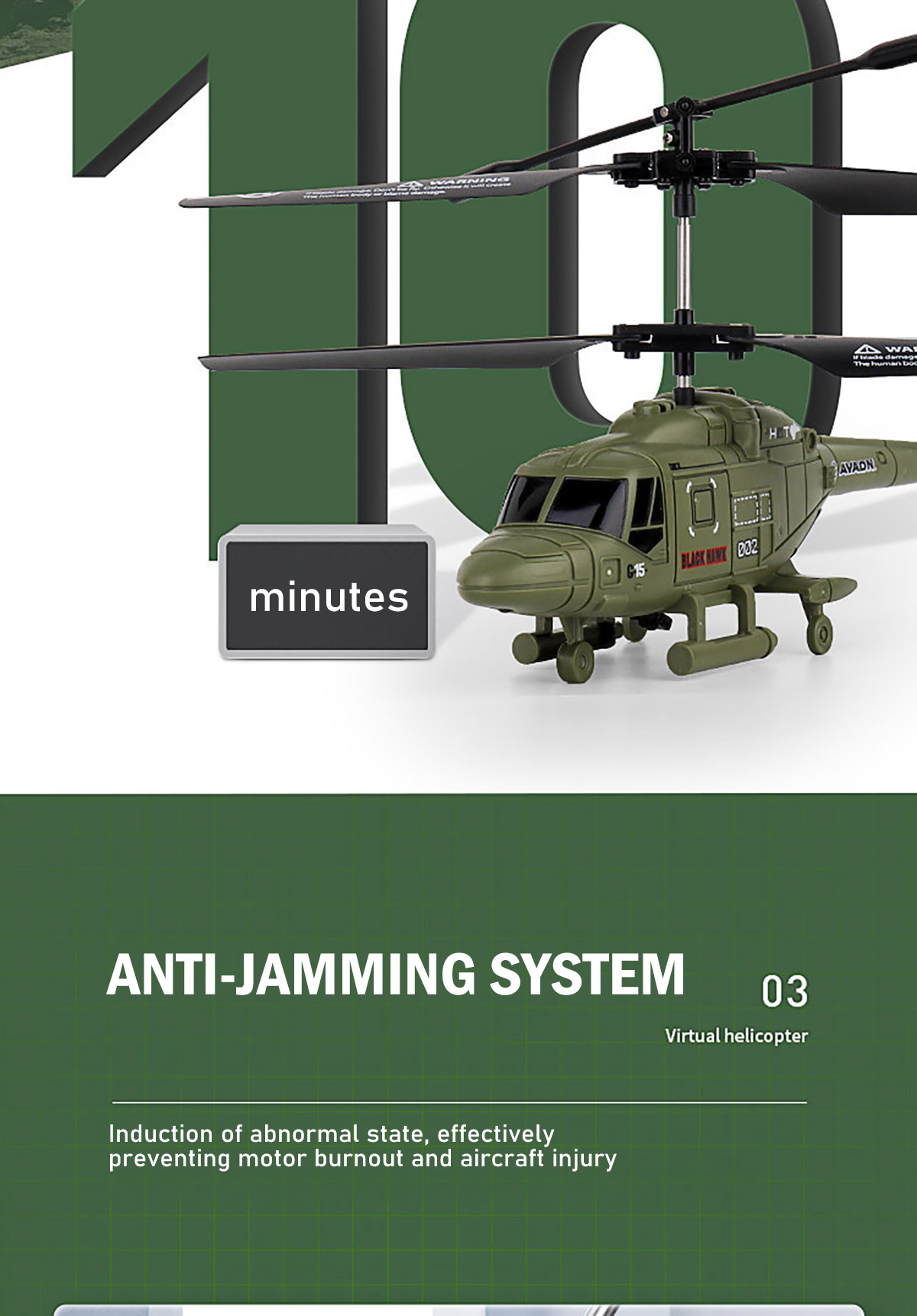 DWI 2.5CH Anti-Jamming System One Key Take Off Fall Resistance Military RC Helicopter RTF