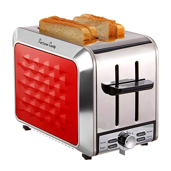 

Fortune Candy KST011 2 Slices Stainless Steel Toaster for Bagel With Wide Slot Removable Crumb Tray