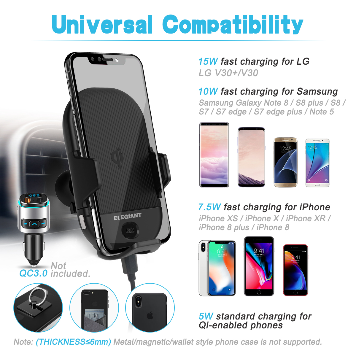 ELEGIANT EGQ-003 15W Infrared Induction Car Wireless Charging Phone Holder Type C for iPhone 14 Pro Max for iPhone 14 for Samsung Galaxy Z Fold 4 S22 Ultra