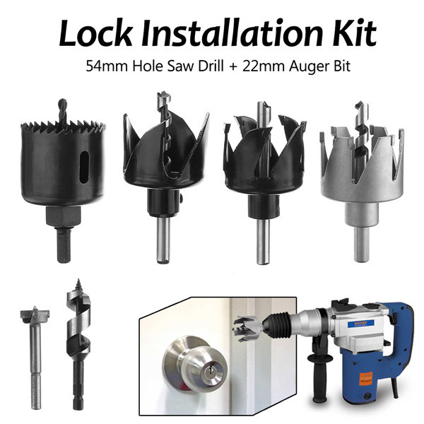 54mm Cutting Dia Hole Saw 22mm Auger Bit Door Lock Installation Kit 