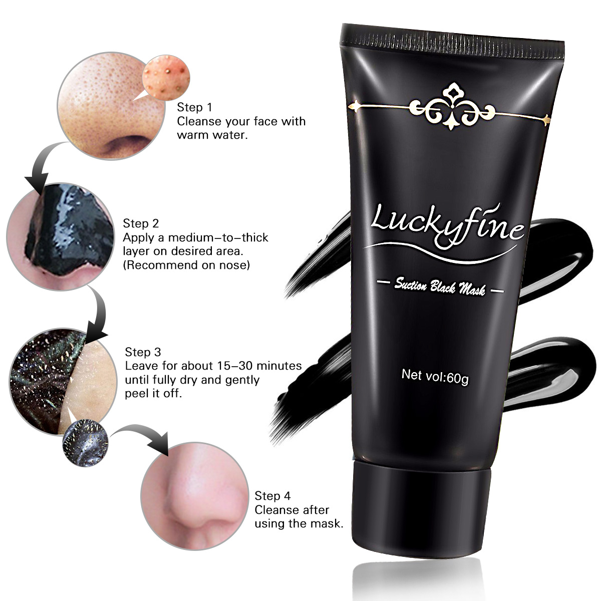 Luckyfine Charcoal Black Mask Peel-Off Blackhead Remover Face Nose Deep Cleansing 
