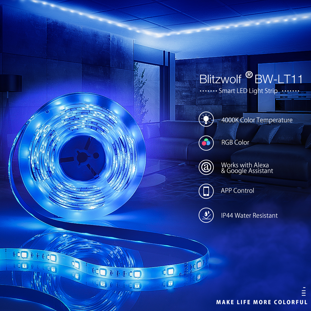 BlitzWolf® BW-LT11 2M/5M Smart APP Control RGBW LED Light Strip Kit or 1M Strip Light Extension Plus