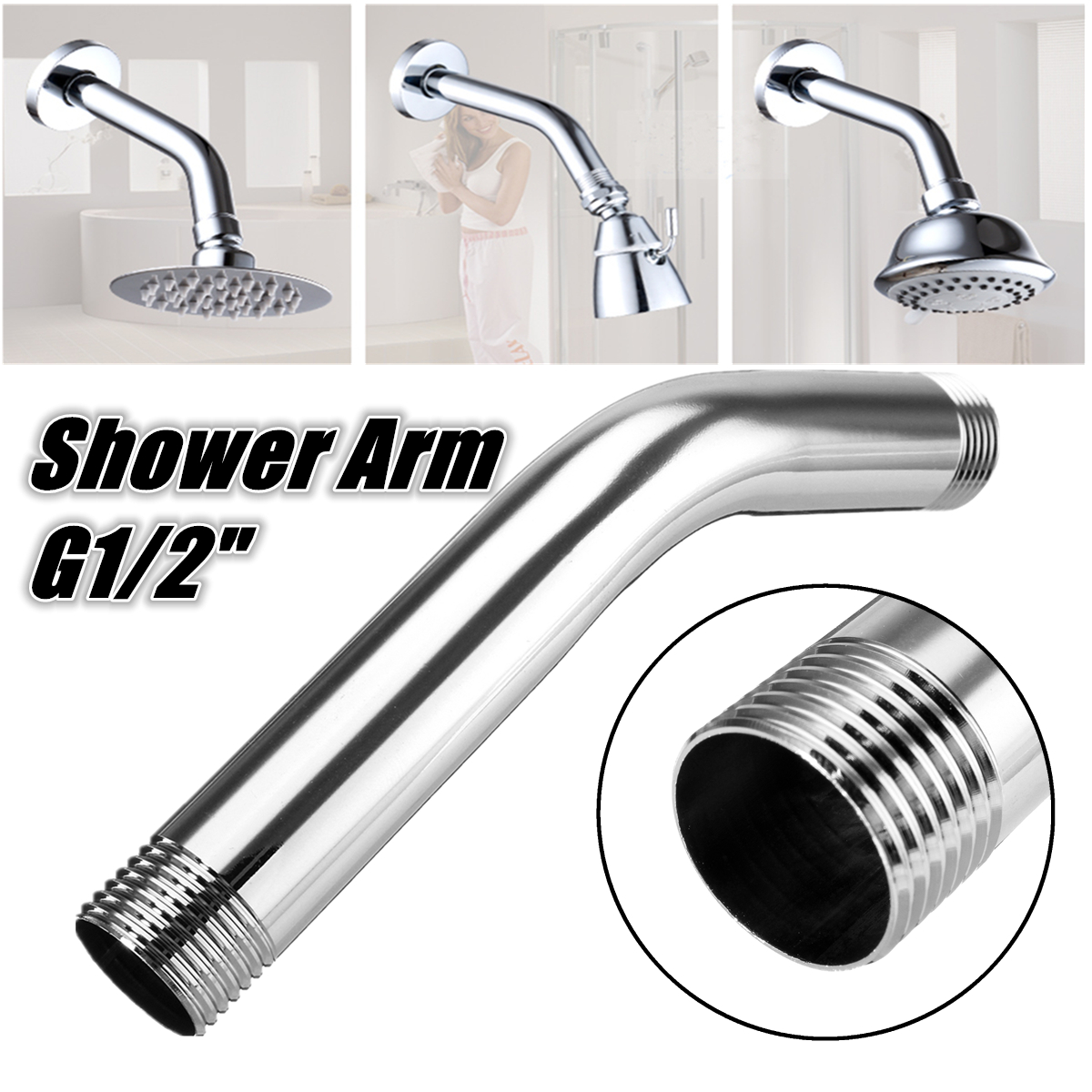 G1/2" 15cm Stainless Steel Shower Head Extension Angled Shower Arm Extra Pipe 