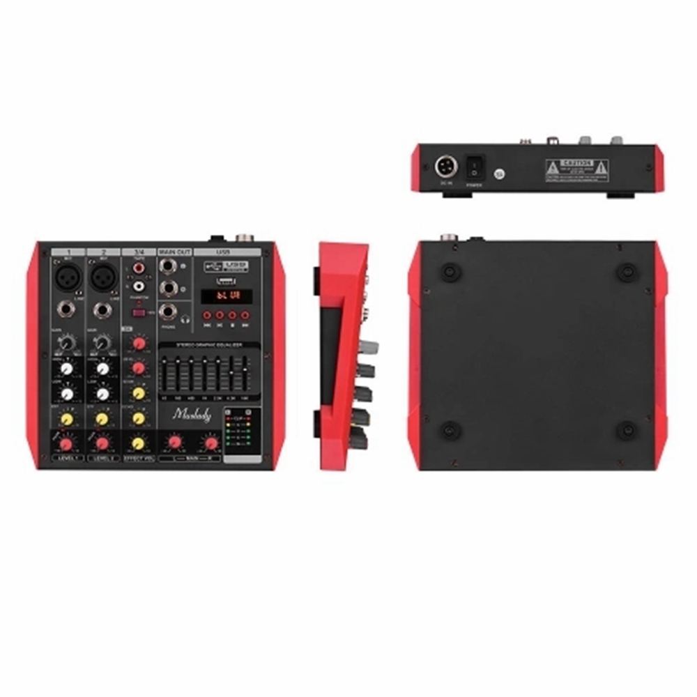 ELM D4 4 Channel Audio Bluetooth Mixer Mixing Console with 7-Band EQualizer USB Phantom Power 48V - Photo: 3
