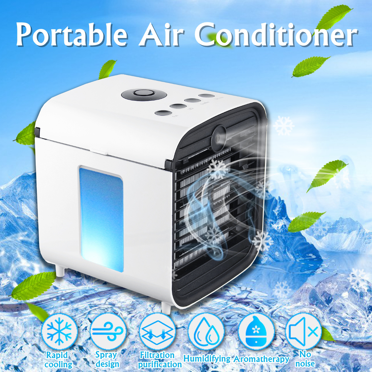 Lithum Battery Air Conditioner Fan 3 Speed Small Personal USB Air Cooler Indoor&Outdoor Use 2 Hours Mini Air Aromatherapy Desk Fan Cooling 