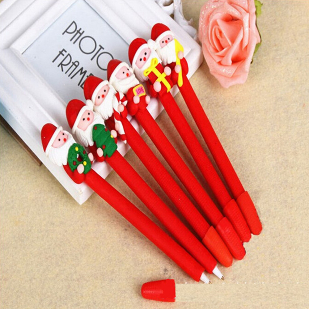 Christmas Santa Claus Crutches Style Soft Ceramic Ball Pen Cartoon Christmas Gifts Ballpoint