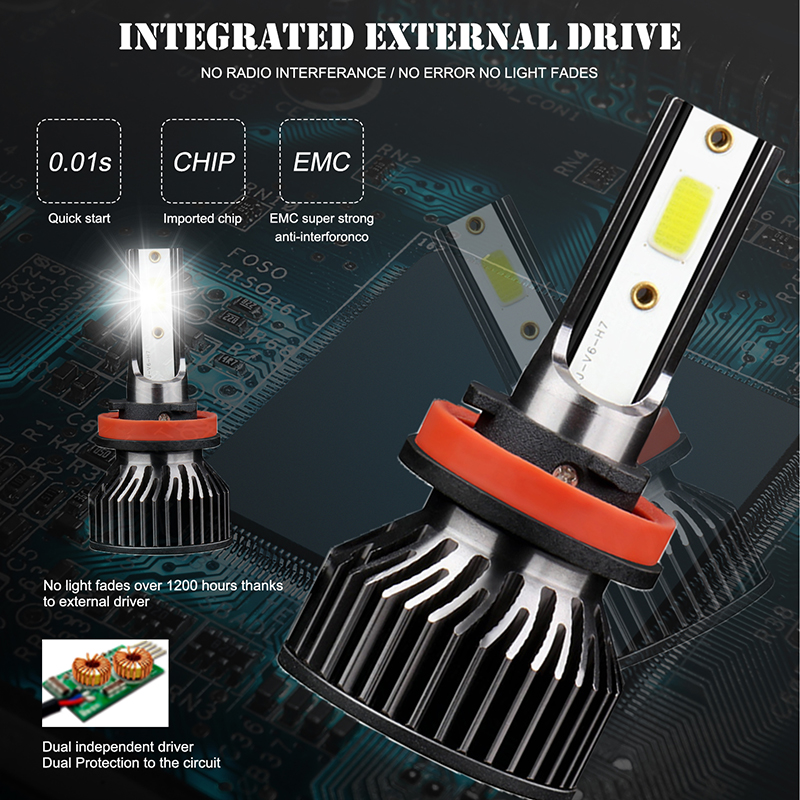 2PCS 55W 4800LM 6500K Car LED Headlight H1 H4 H7 H11 9005 9006 Fog Light Replace Bulb IP68 Waterproof