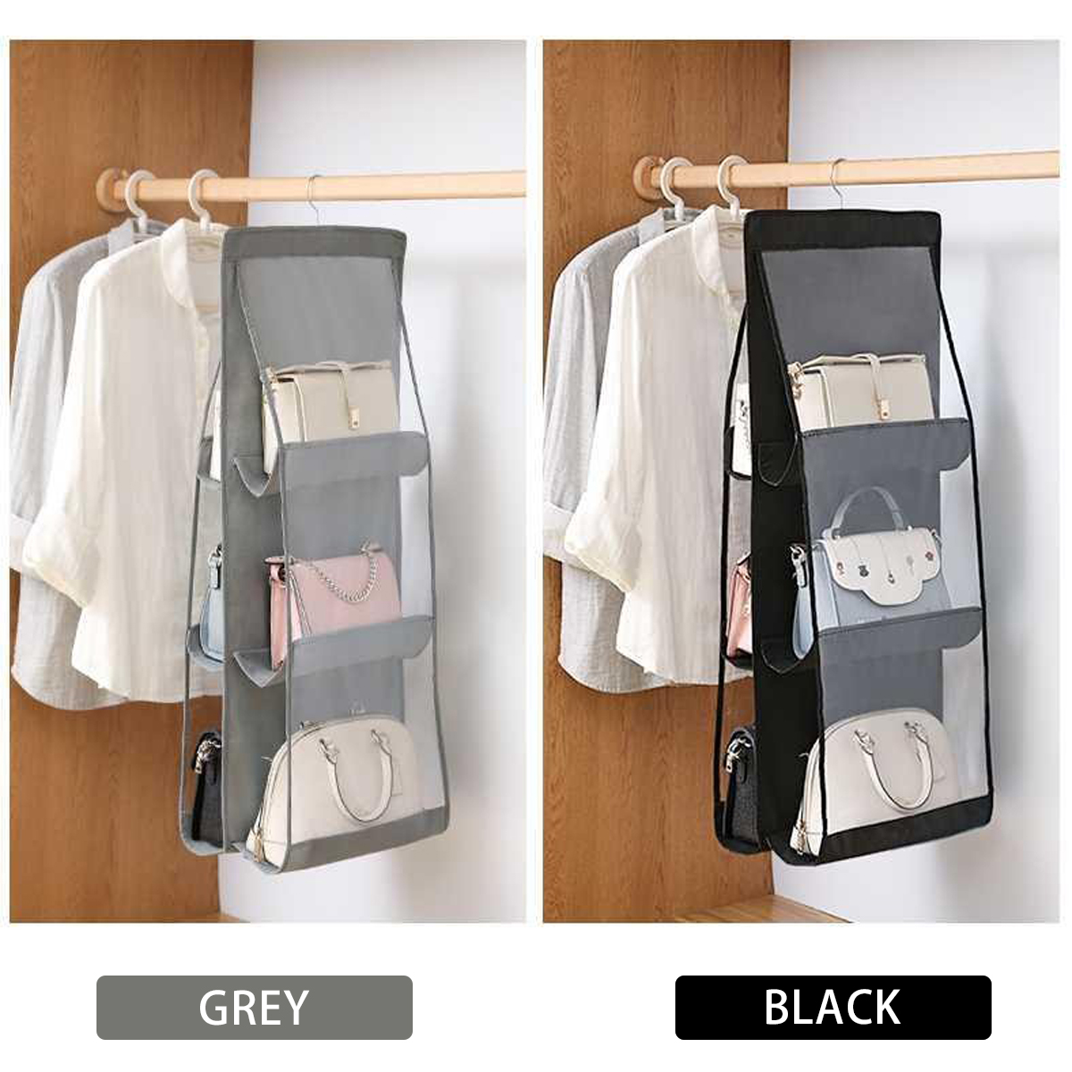 Double-sided Six-layer Hanging Handbag Closet Wardrobe Bag Storage Holder