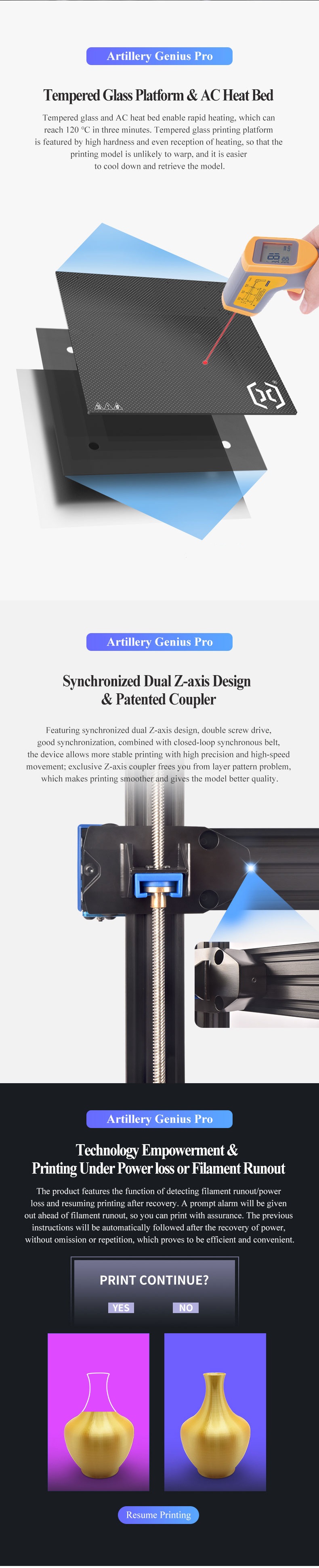 Artillery® GeniusPro & Genius 3D Printer 220*220*250mm Print Size with Ultra-Quiet Stepper Motor TFT Touch Screen Support Filament Runout Power Failure Function