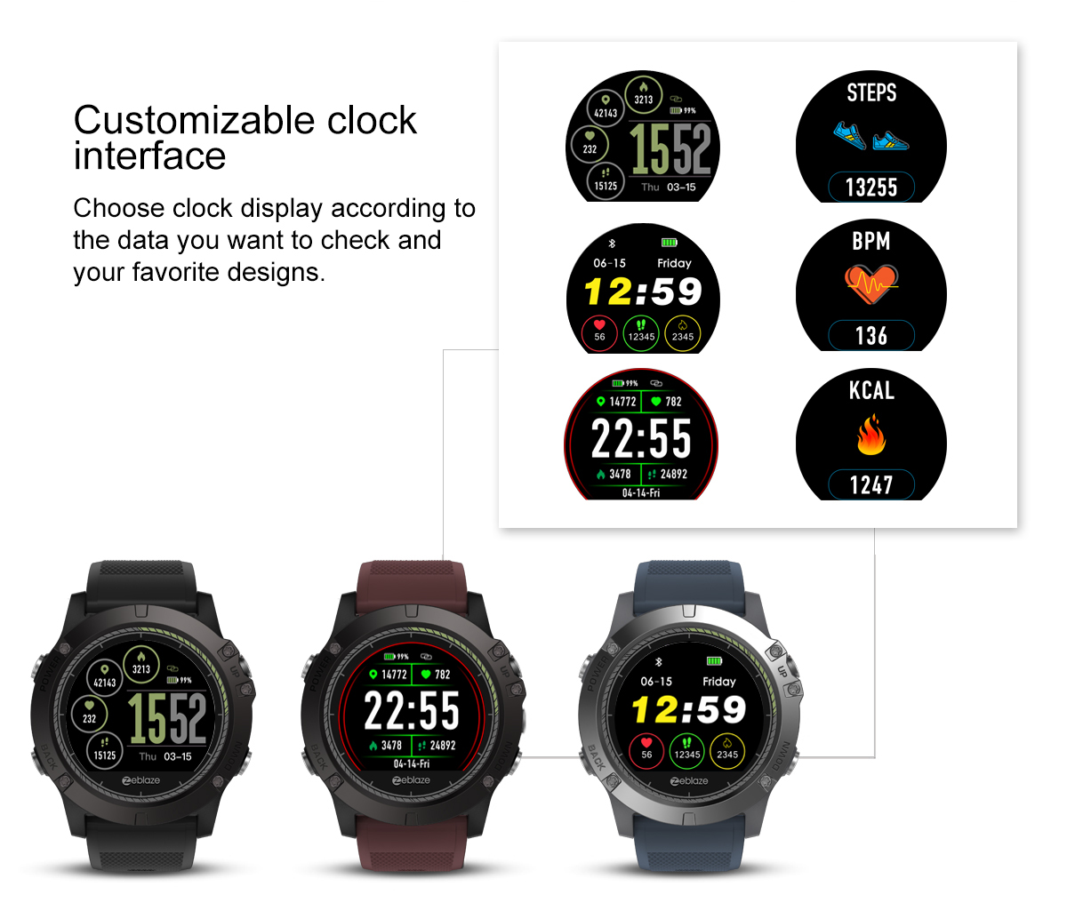 Zeblaze VIBE 3 HR Rugged Inside Out HR Monitor 3D UI All-day Activity Record 1.22' IPS Smart Watch 55