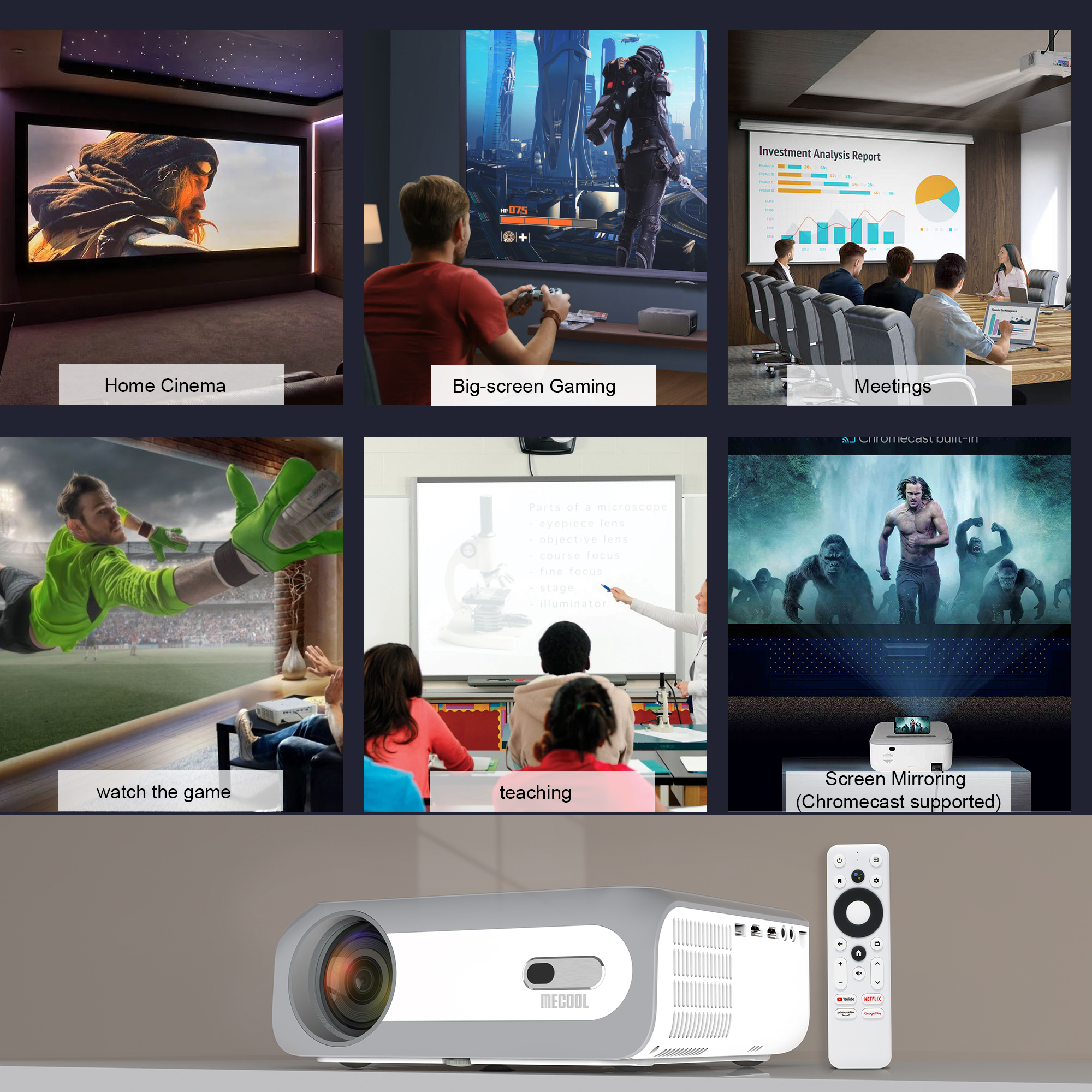 MECOOL KP1 1080P Projector Built-in TV Stick Android 11.0 OS 1+8GB 5