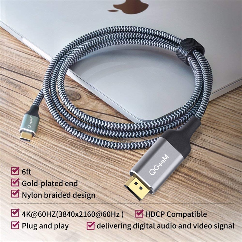 QGEEM QG-UA13 USB-C to DP Adapter Cable 4K*2K@60HZ Power Cord For iMac 2017 Macbook HDTV Projector