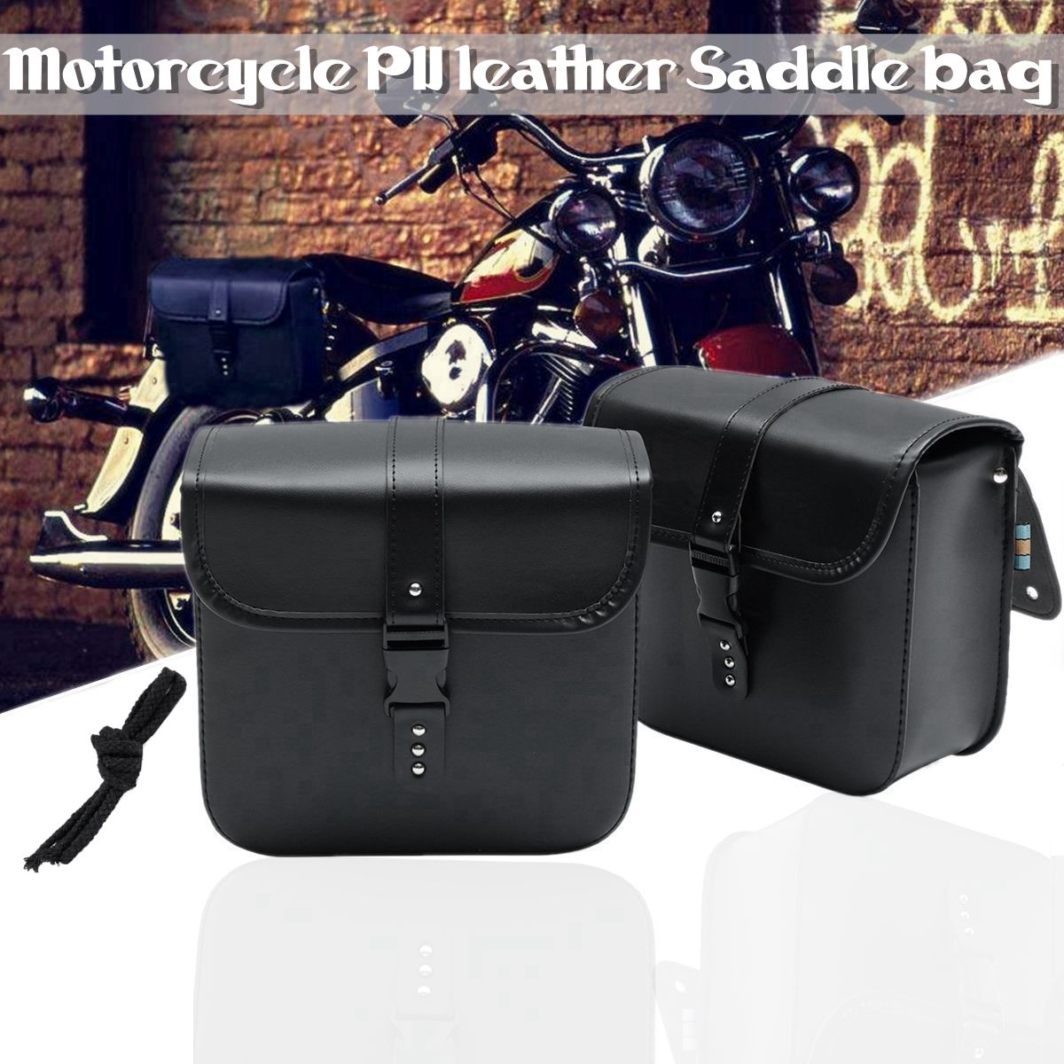 A Pair Motorcycle Saddle Bag Bike Side Storage Fork Tool Pouch