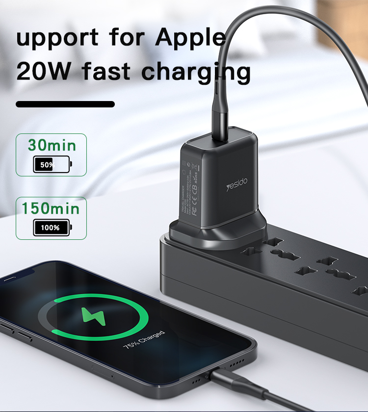 YESIDO YC29 PD25W Fast Charging Travel Charger for iPhone 12 12 Pro Max for Samsung Galaxy S21 Ultra OnePlus 9 Pro 5G Global Rom