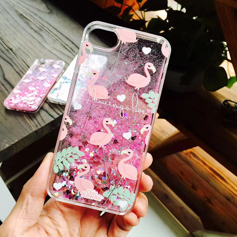 Flamingos Dynamic Glitter Quicksand Hard PC Protective Case for iPhone 6/6s/7/7 Plus