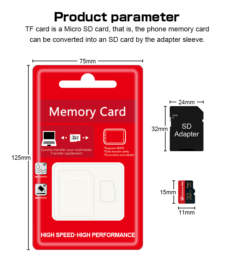 Extreme Pro High Speed 16GB 32GGB 64GB 128GB Class 10 TF Memory Card Flash Drive With Card Adapter For iPhone 12 For Samsung Galaxy S21 Smartphone Tablet Switch Speaker Drone Car DVR GPS Camera