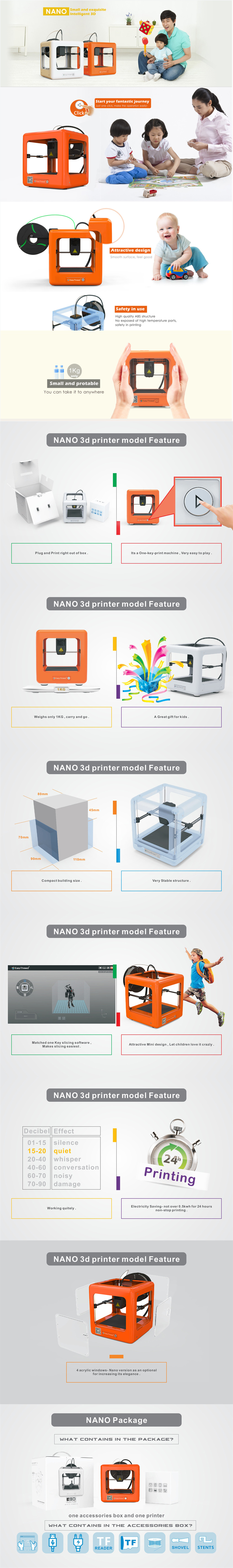 Easythreed® Orange NANO Mini Fully Assembled 3D Printer 90*110*110mm Printing Size Support One Key Printing with CE Certificate/1.75mm 0.4mm Nozzle fo 11