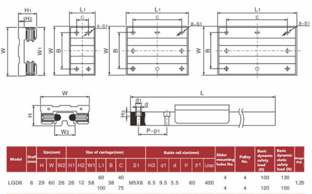 Machifit External Dual-axis LGD6-500L Linear Guide with LGB6-60L 4UU LGB6-100L 4UU Slide Block