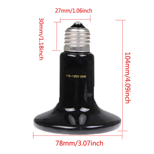 110V 25W/50W/75W/100W  Black Infrared Ceramic Heat Emitter Lamp Bulb for Reptile Pet Brooder