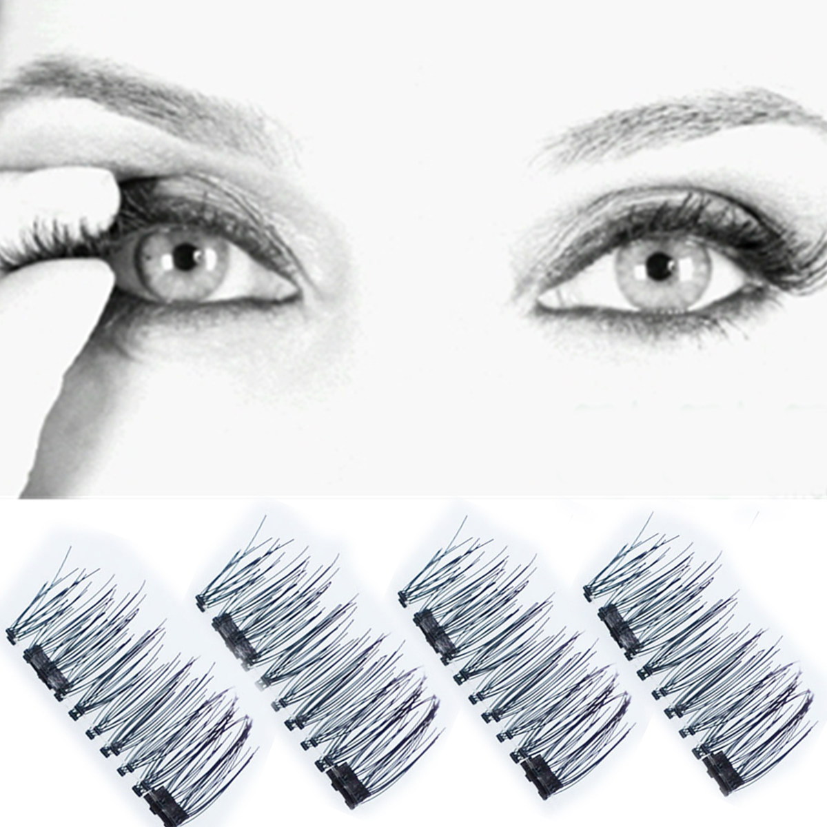 4Pcs/2 Pairs 3D Magnetic False Eyelashes Natural Eyelashes Extension & Tweezer
