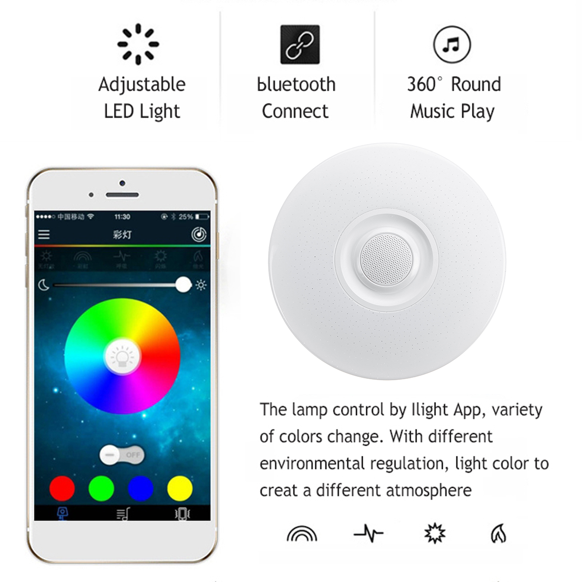 RGB Intelligent LED Audio Light 36cm 110V/220V 36W Smart Control bluetooth WIFI RGB 3D Surround Sound Lights Support Amazon Google and Other Smart Audio