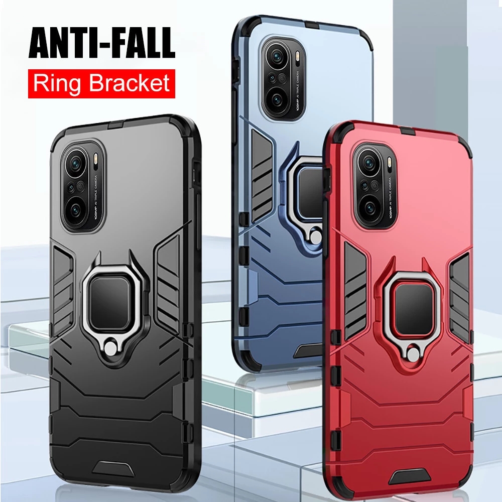 Bakeey for POCO F3 Global Version Case Armor Shockproof Magnetic with 360° Rotation Finger Ring Holder Stand PC Protective Case