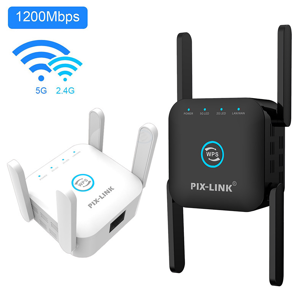 PIXLINK 1200Mbps Wireless Wifi Repeater 2.4GHz & 5GHz Long Range Wi-Fi Repeater Router Signal Booster Amplifier Extender with 4 Atenna