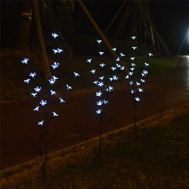3pcs 8 modos luz solar decoração de jardim ao ar livre flor de cerejeira luz do caminho da paisagem