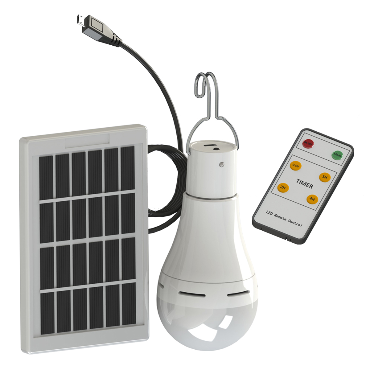 

20W Solar Power USB Rechargeable Camping Light Bulb 5-Modes w Solar Panel 3m Cable & Remote
