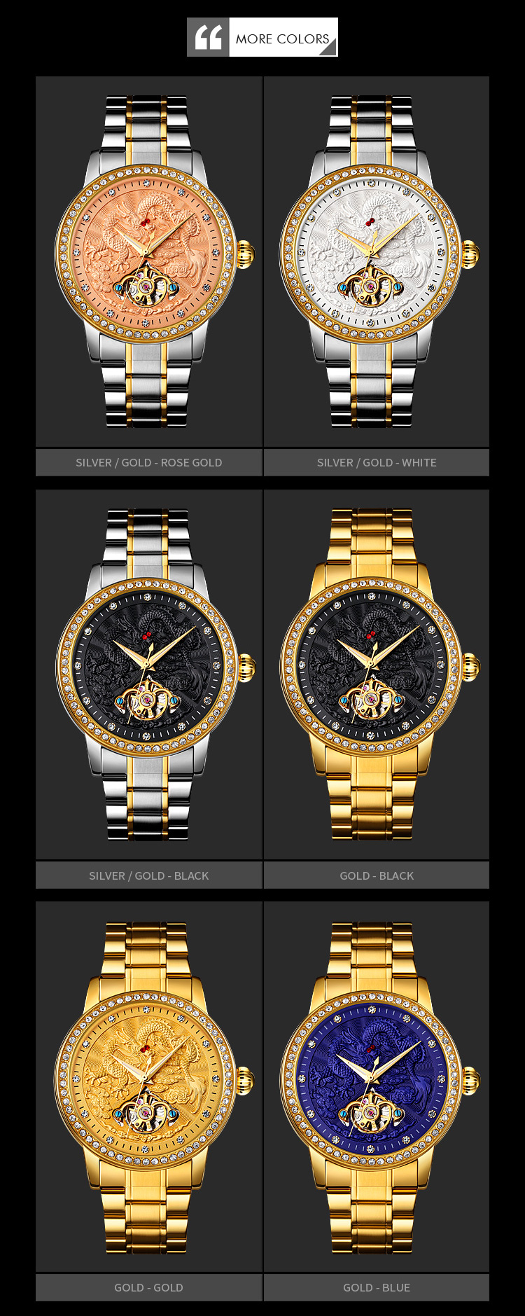 SKMEI 9219 Fashion Men Automatic Watch Dragon Diamond Hollow Big Dial Hardlex Glass Waterproof Mechanical Watch