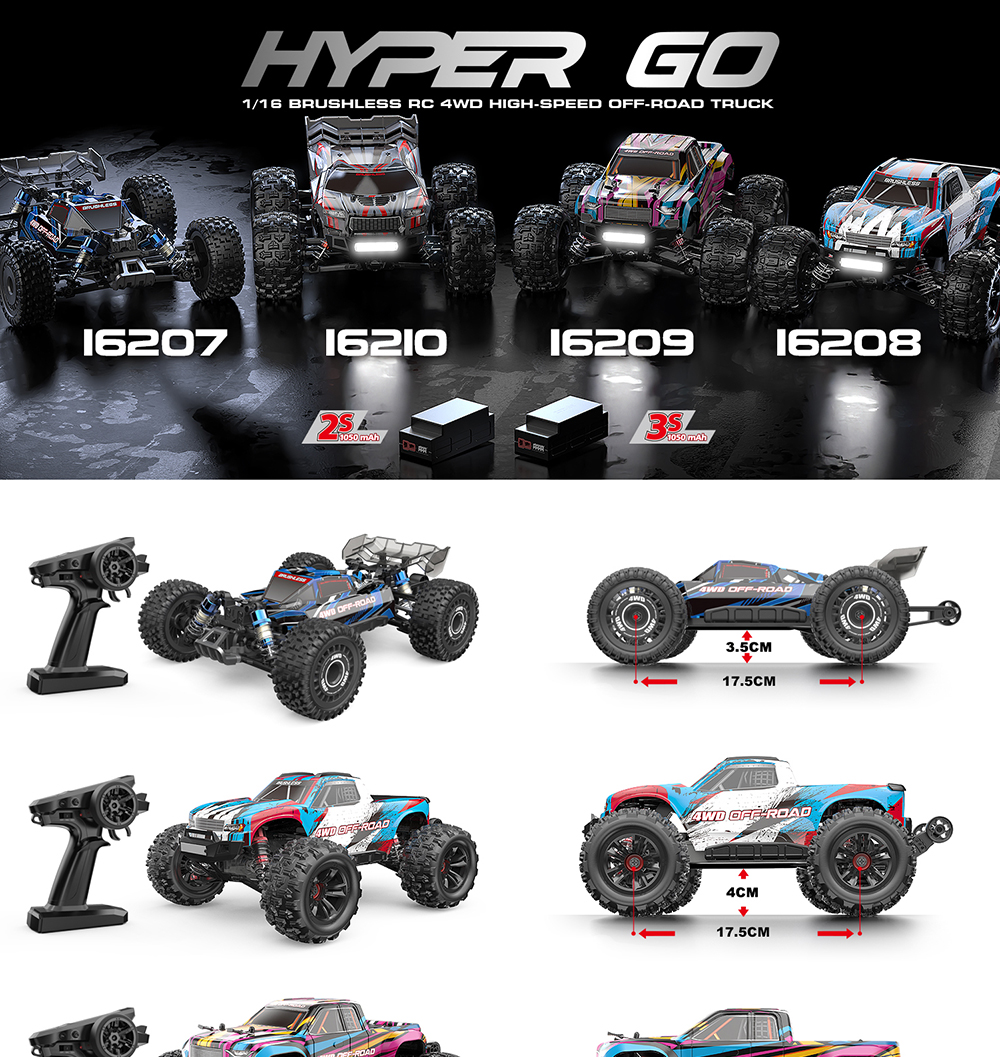 MJX 16208 16209 HYPER GO 1/16 Brushless High Speed RC Car Vechile Models 45km/h