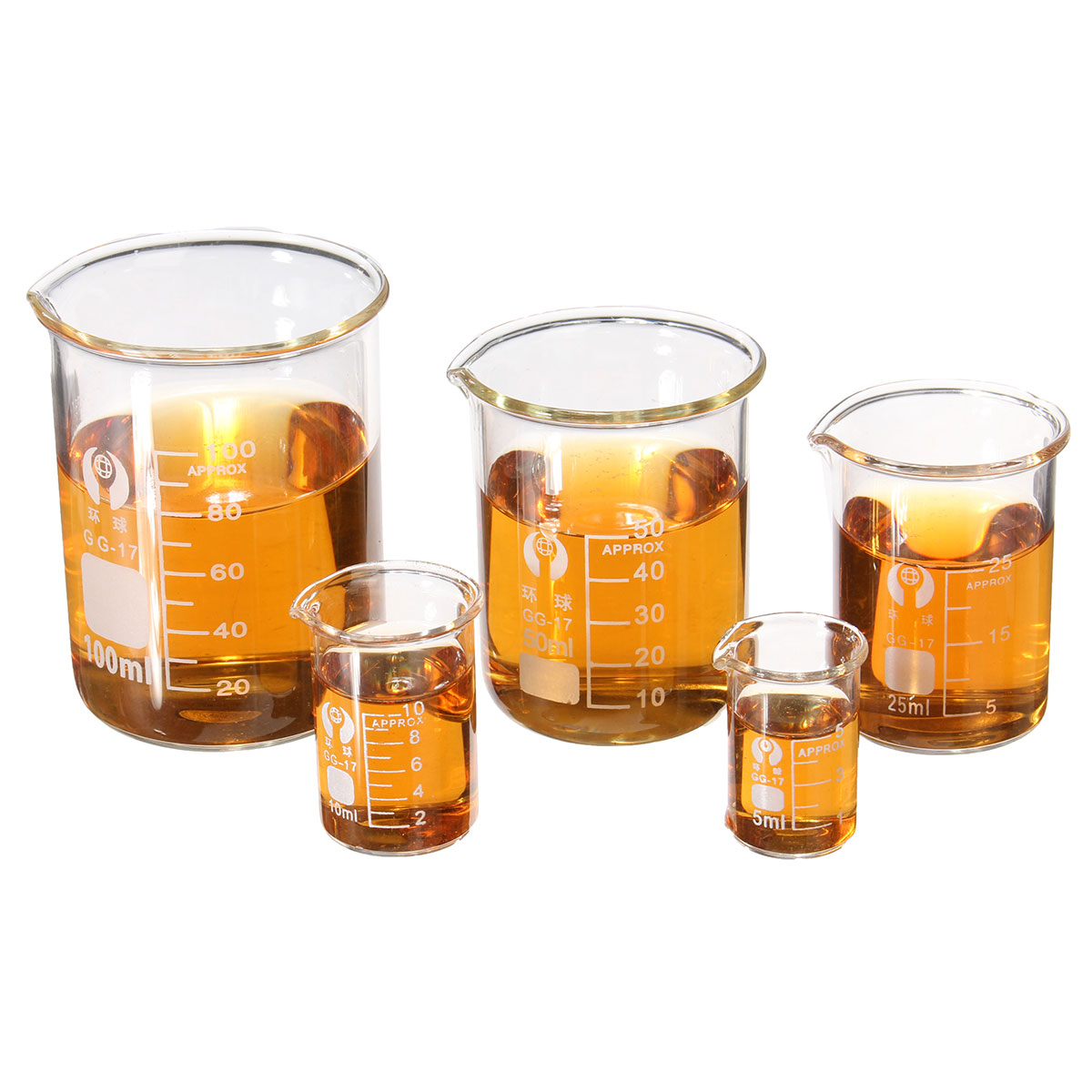 5Pcs 5ml 10ml 25ml 50ml 100ml Beaker Set Graduated Borosilicate Glass Beaker Volumetric Measuring Laboratory Glassware 50