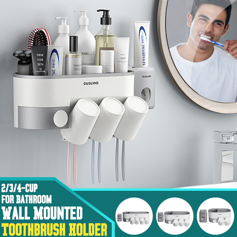 Multifunctional Wall-mounted Toothbrush Holder Toothpaste Dispenser Bathroom Storage Organizer