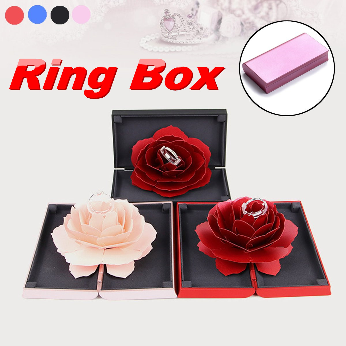 3D Folding Rotating Rose Ring Box Birthday Valentine's Day Jewelry Display 