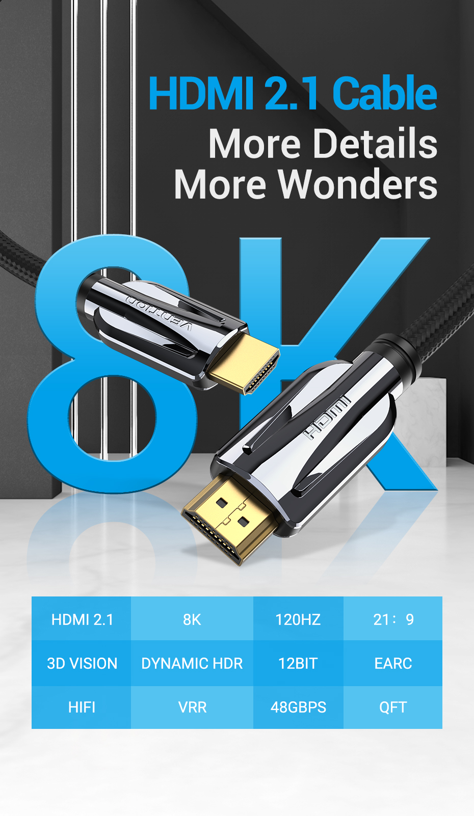 Vention HDMI 2.1 Cable 8K@60Hz High Speed 48Gbps HDMI Cable for Apple TV PS4 High Definition Multimedia Interface Cable HDMI