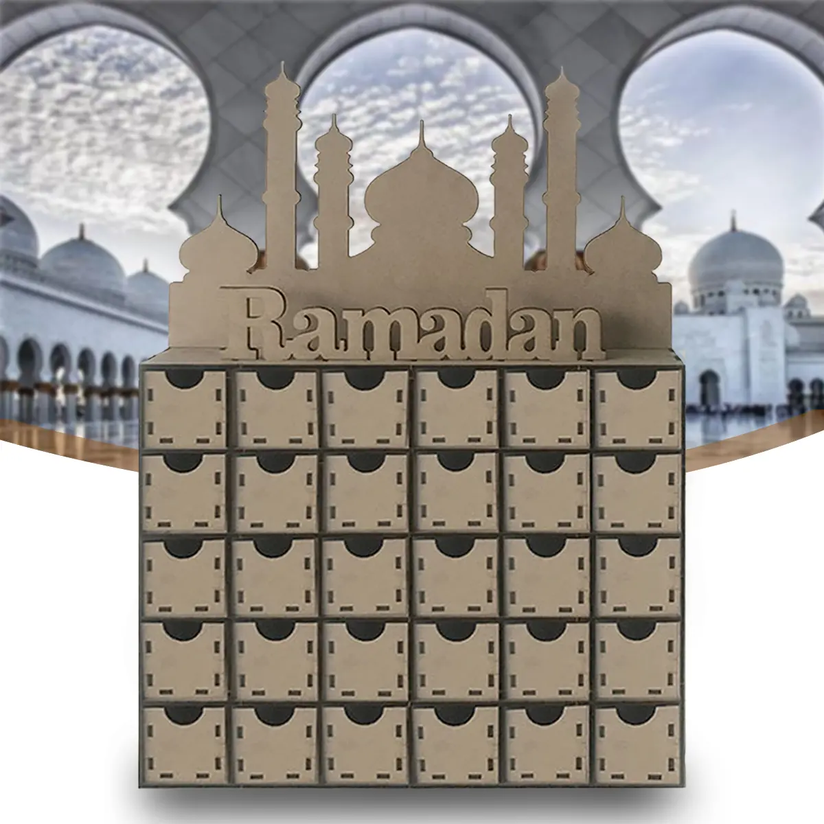Vente Calendrier de l'Avent de Ramadan en DIY avec tiroirs pour 30 jours,  support en MDF, décorations - Banggood Français Mobile sold out-arrival  notice