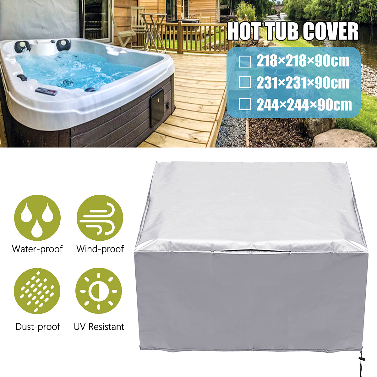 Waterproof Hot Tub Spa Cover Cap Lightweight Bag Durable Protective Guard