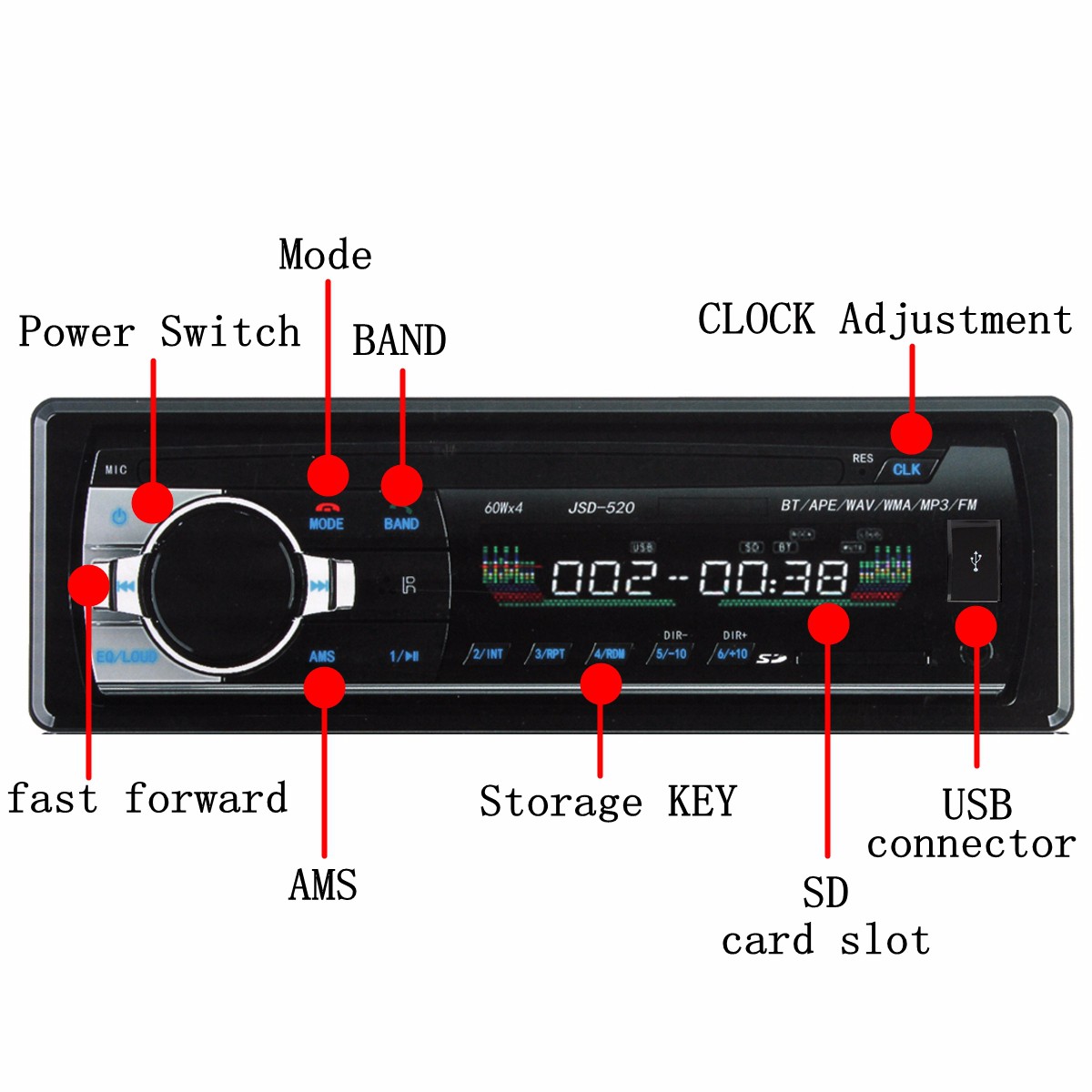 JSD-520 24V Car Stereo Radio MP3 Player Auto Audio bluetooth Hands-free AUX SD USB FM
