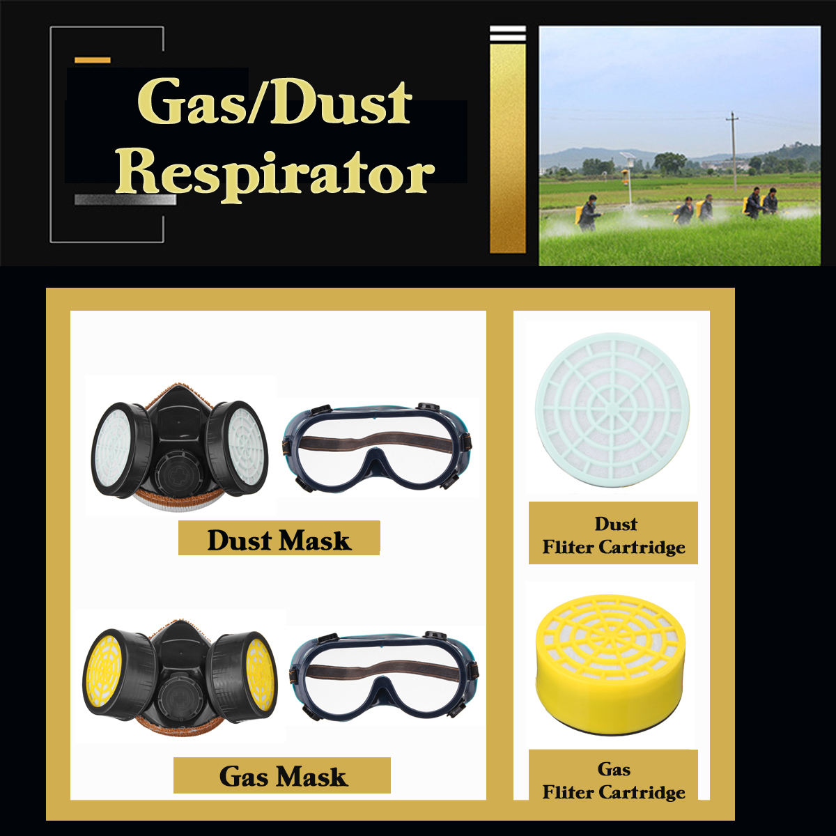 Gas Mask Protection Filter Chemical Respirator Safety Dust Mask Paint Spray Pesticide Anti Dust Respirator