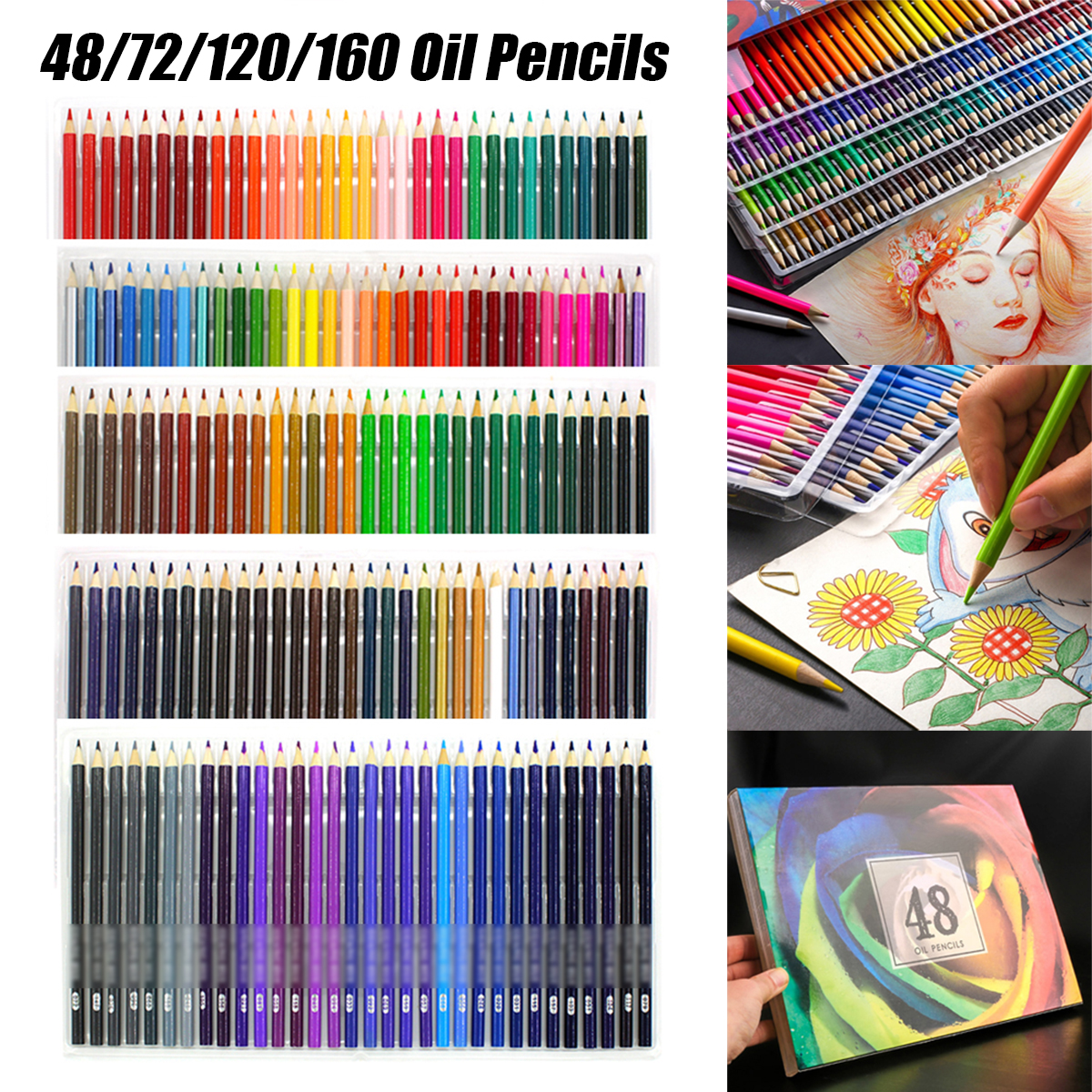 Colors Pencils Set of 48/72/120/160 Pre-Sharpened Nontoxic Art Supplies for Kids and Adults Professional Oil Colored Artist Painting Sketching Wood Stationery School Art Supplies