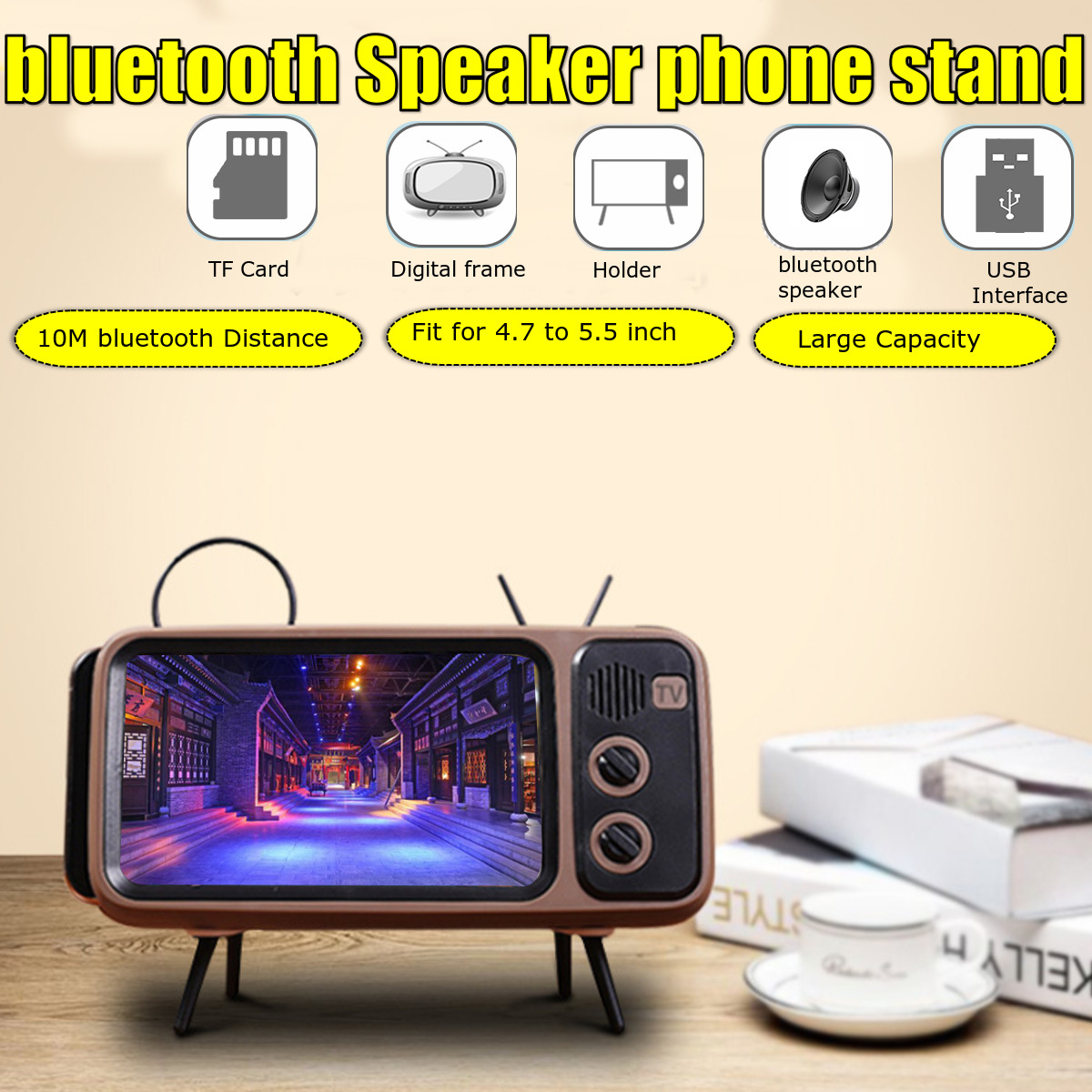 Bakeey Mini Retro TV Pattern bluetooth Speaker Desktop Cell Phone Stand Holder Lazy Bracket for Mobile Phone between 4.7 inch to 5.5 inch