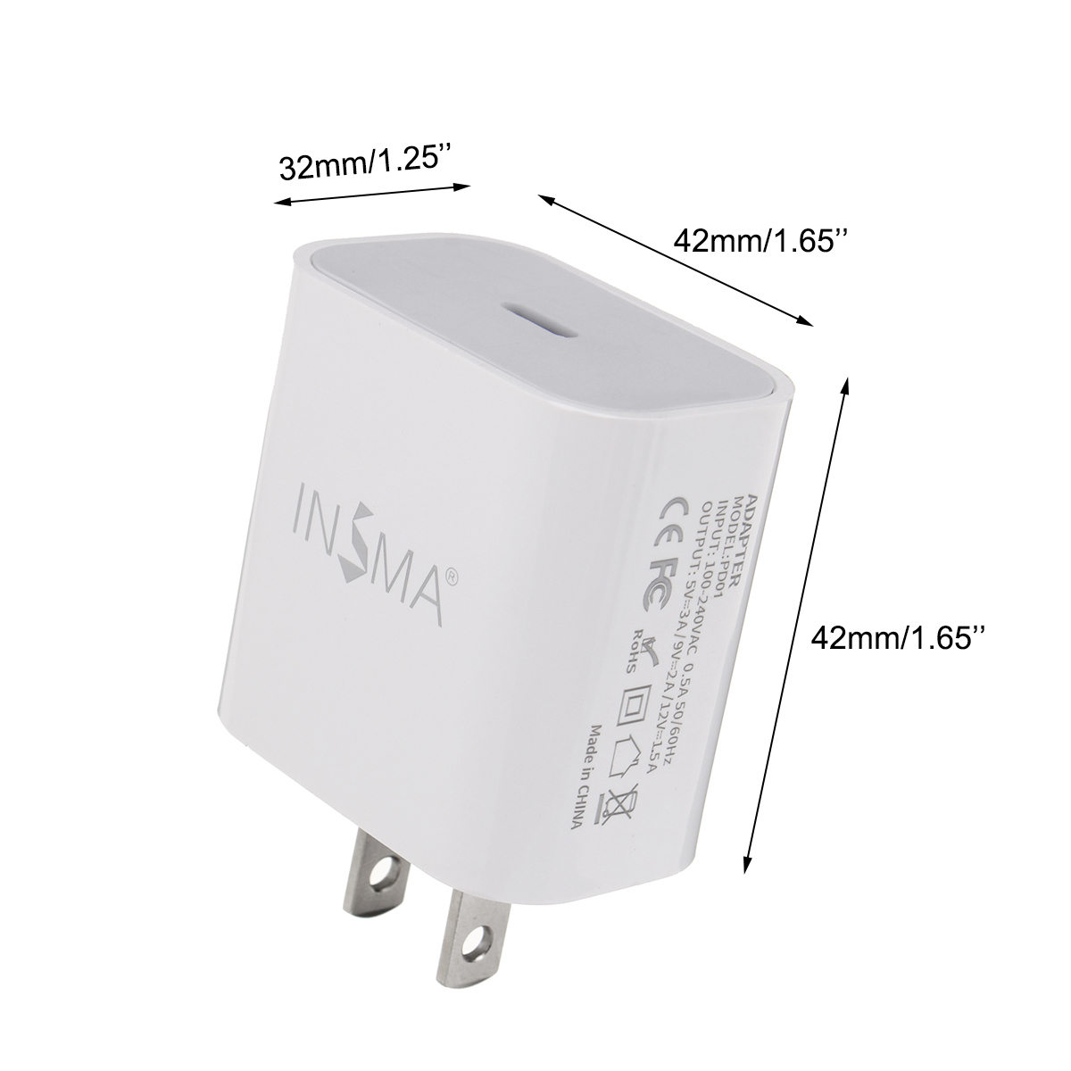 INSMA 18W Fast Charger PD3.0 USB Charger Type-C Adapter For iPhone 8 X XS 11 Pro