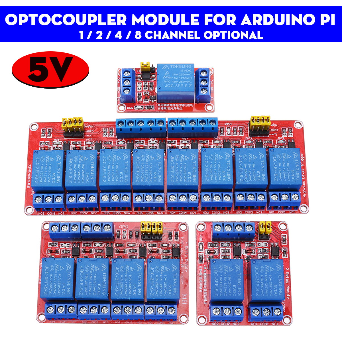5V 1 / 2 / 4 / 8 Channel Relay High Low Level Optocoupler Module For  PI