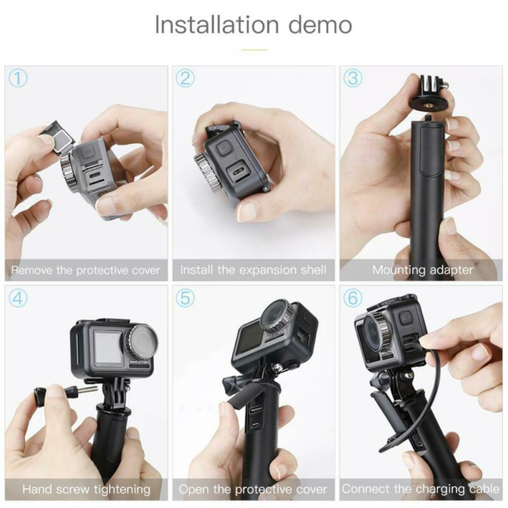 Fast Charging Extension Rod Stick Handheld Gimbal Adapter 1/4 inch for DJI Osmo Action Camera
