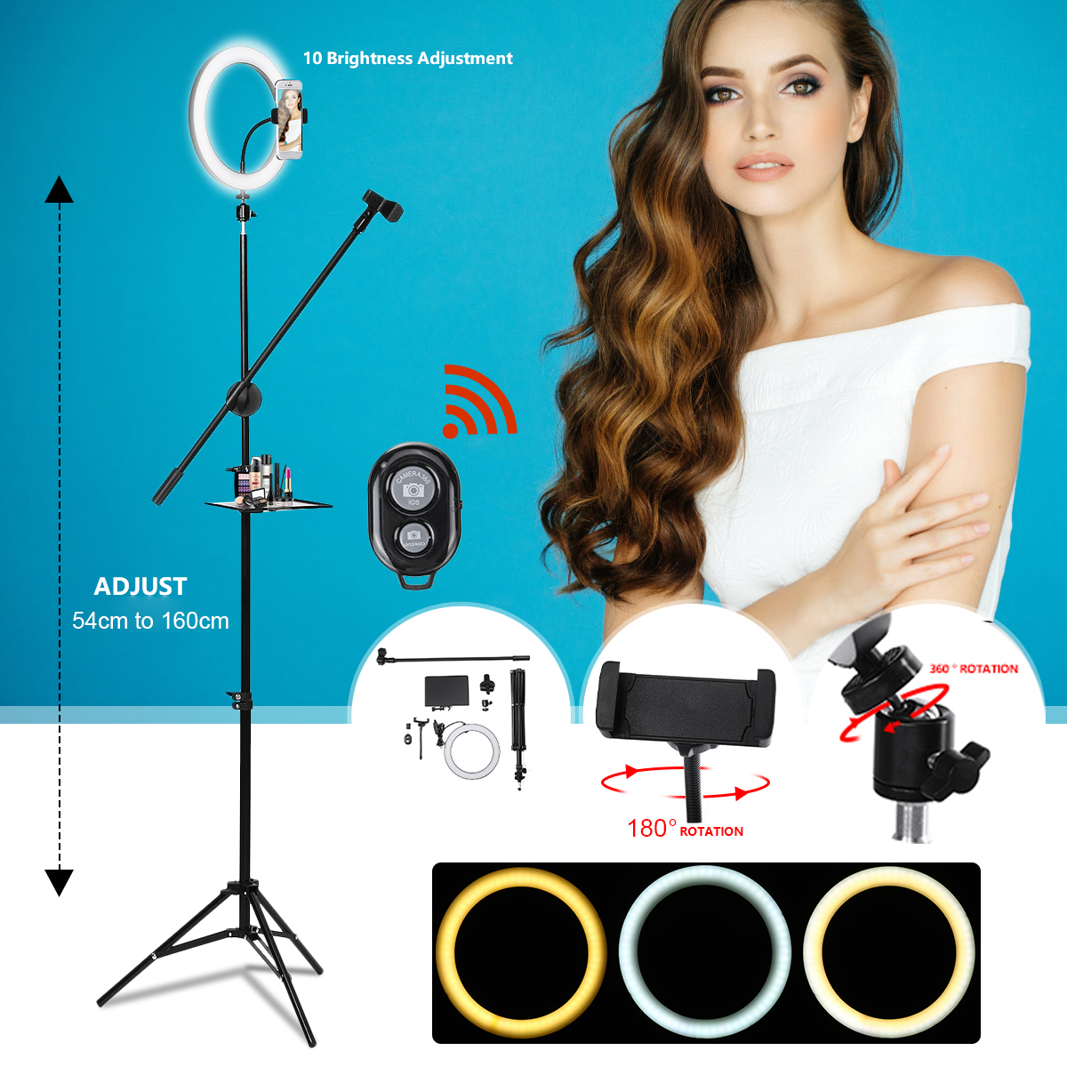 10 Inch LED Dimmable Video Ring Light with Phone Holder bluetooth Selfie Shutter for Youtube Tik Tok Live Streaming