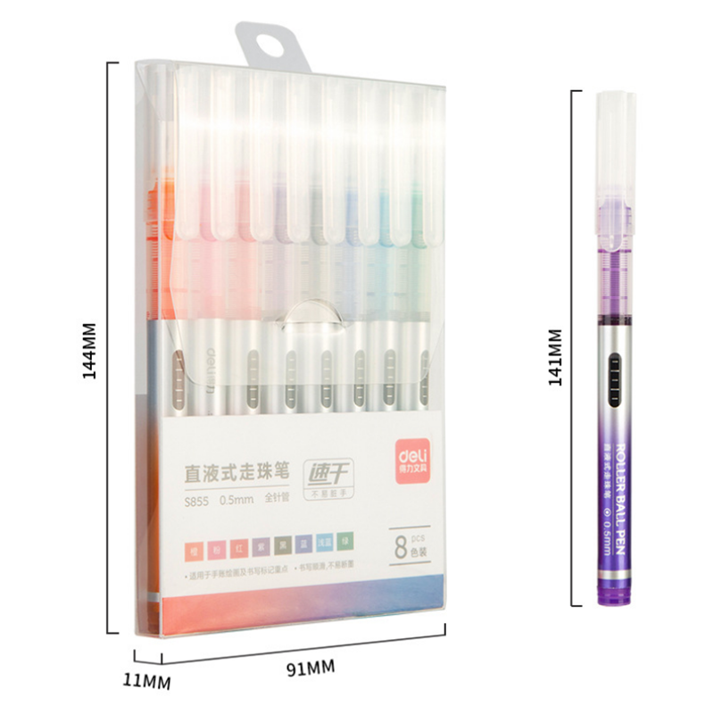 Deli s855 8PCS Gel Pen Signing Pen 0.5mm Smooth Quick Drying Writing Pen for Students School Office Supplies