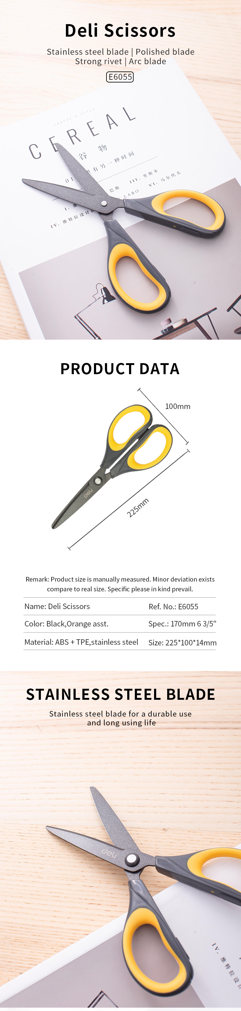 Deli 6055 Soft-touch Scissors Alloy Stainless Steel Cutter Home Office Hand Craft Scissors Cutting Tools