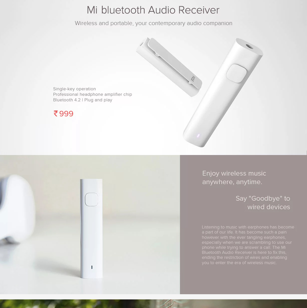 3.5mm Wireless Portable Mi bluetooth Audio Adapter Receiver Bluetooth Chip 4.2 Receiver